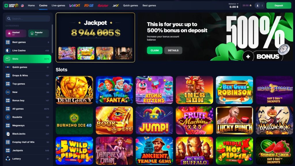 LuckyStar Casino Online slots lobby