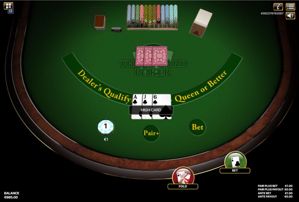 Three card poker in LuckyStar Online Casino