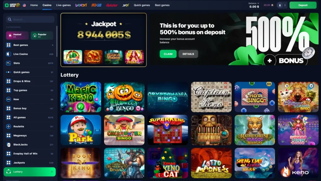 LuckyStar's lotteries in Online Casino
