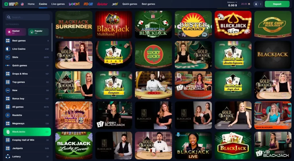 Online Blackjack in LuckyStar Casino